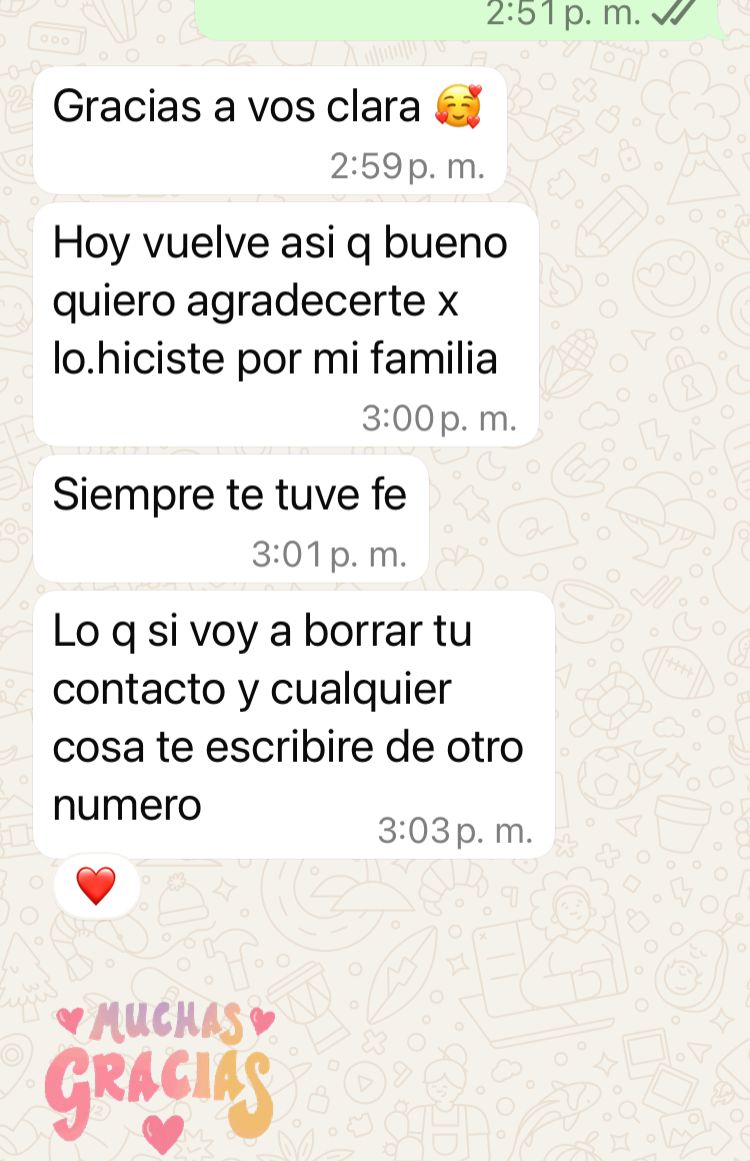 Captura de una conversación real por WhatsApp con un testimonio