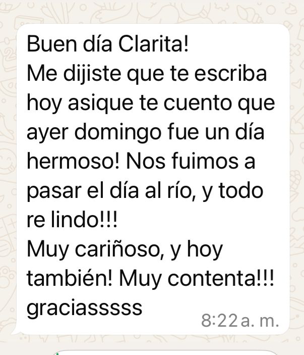 Captura de una conversación real por WhatsApp con un testimonio