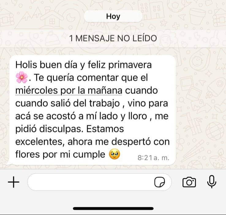 Captura de una conversación real por WhatsApp con un testimonio