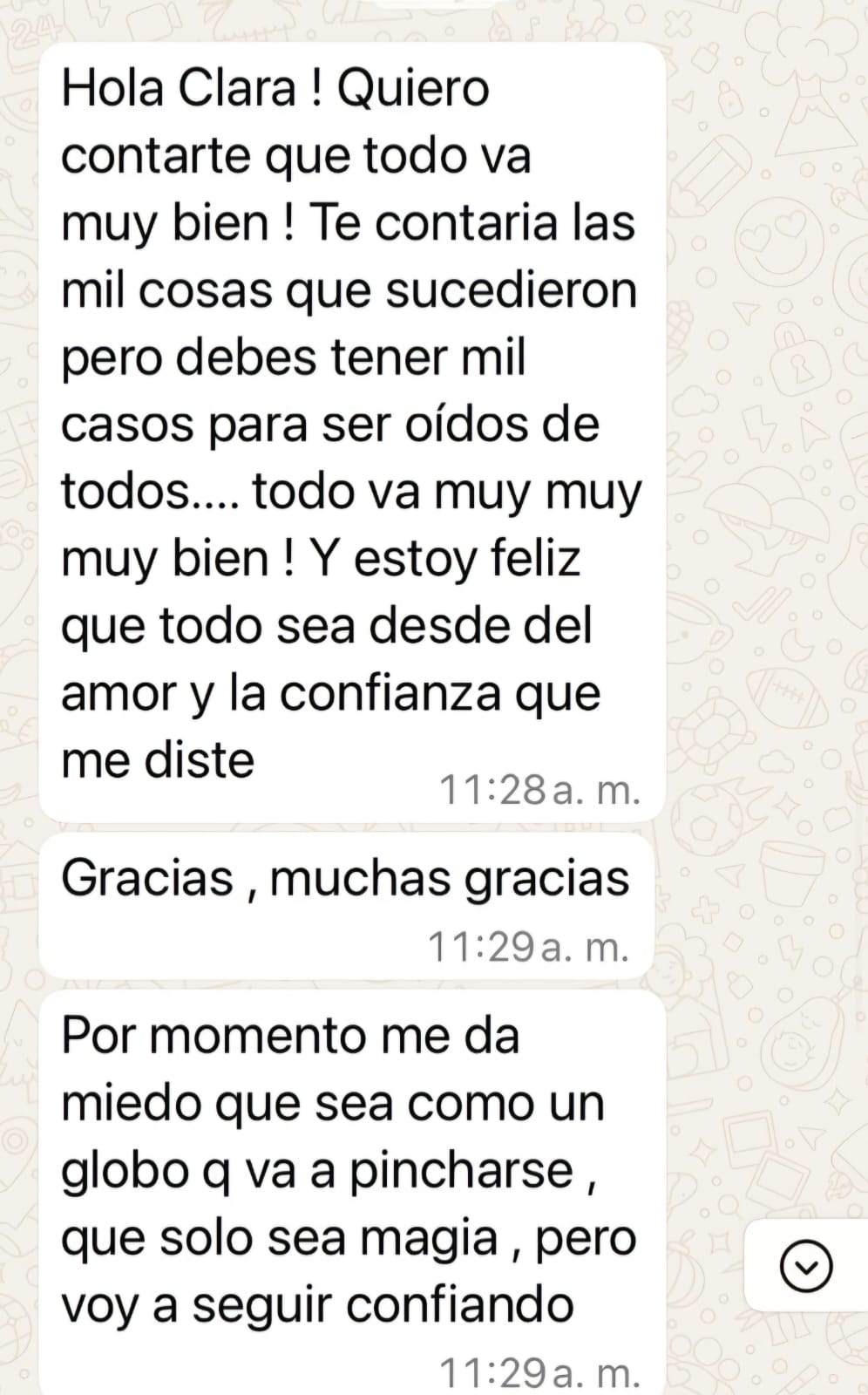 Captura de una conversación real por WhatsApp con un testimonio